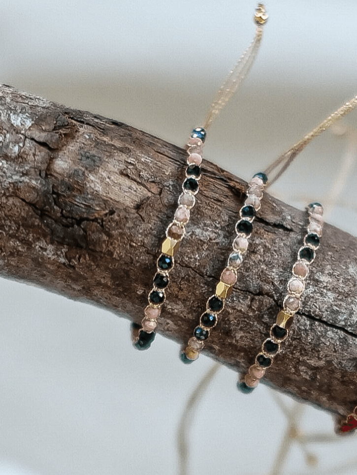 Black Spinel Stones and Rhodocrosite stones Simple Bracelet