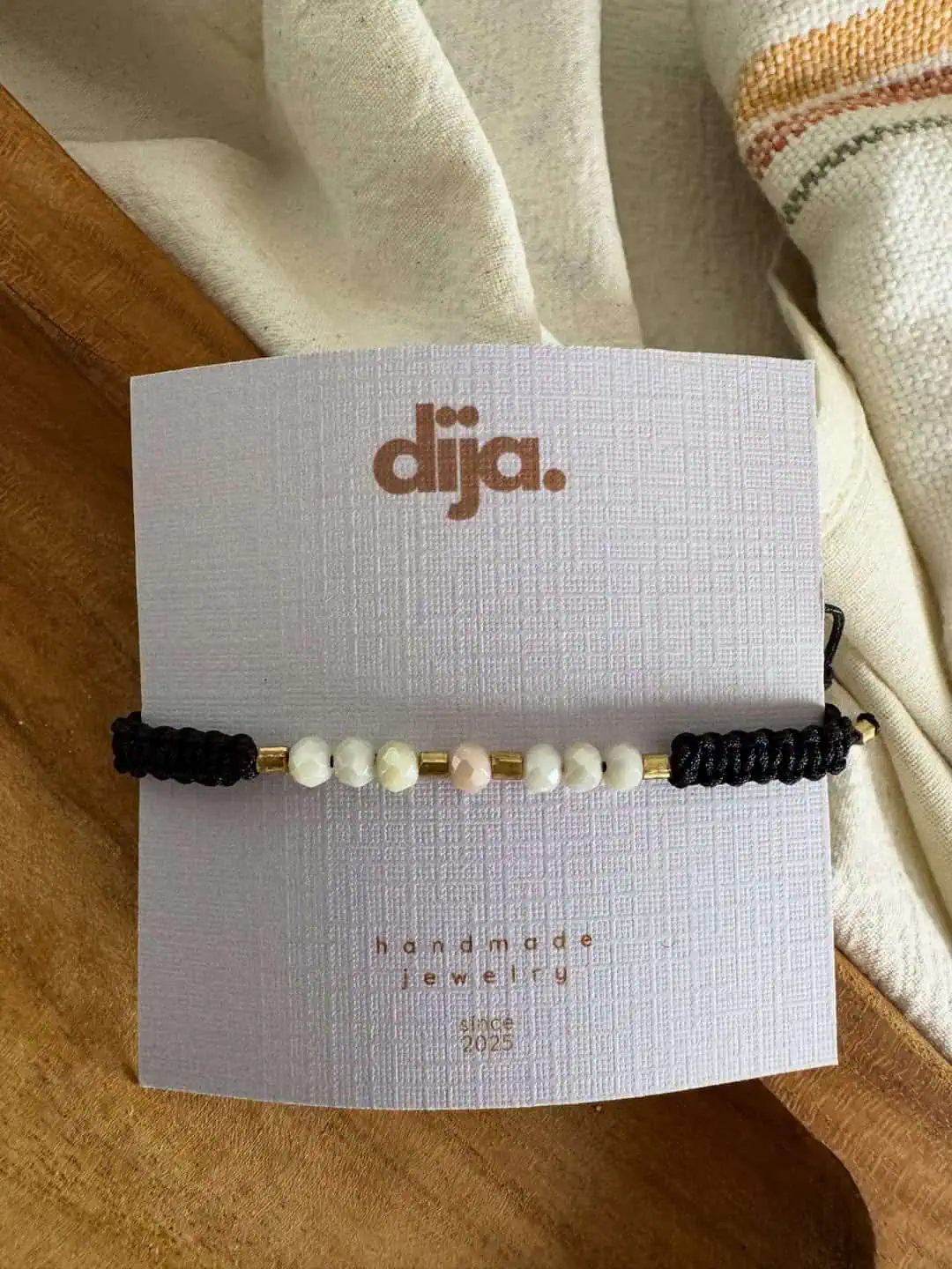 Simple Bracelet.Black, White, Gold, with soft pink
